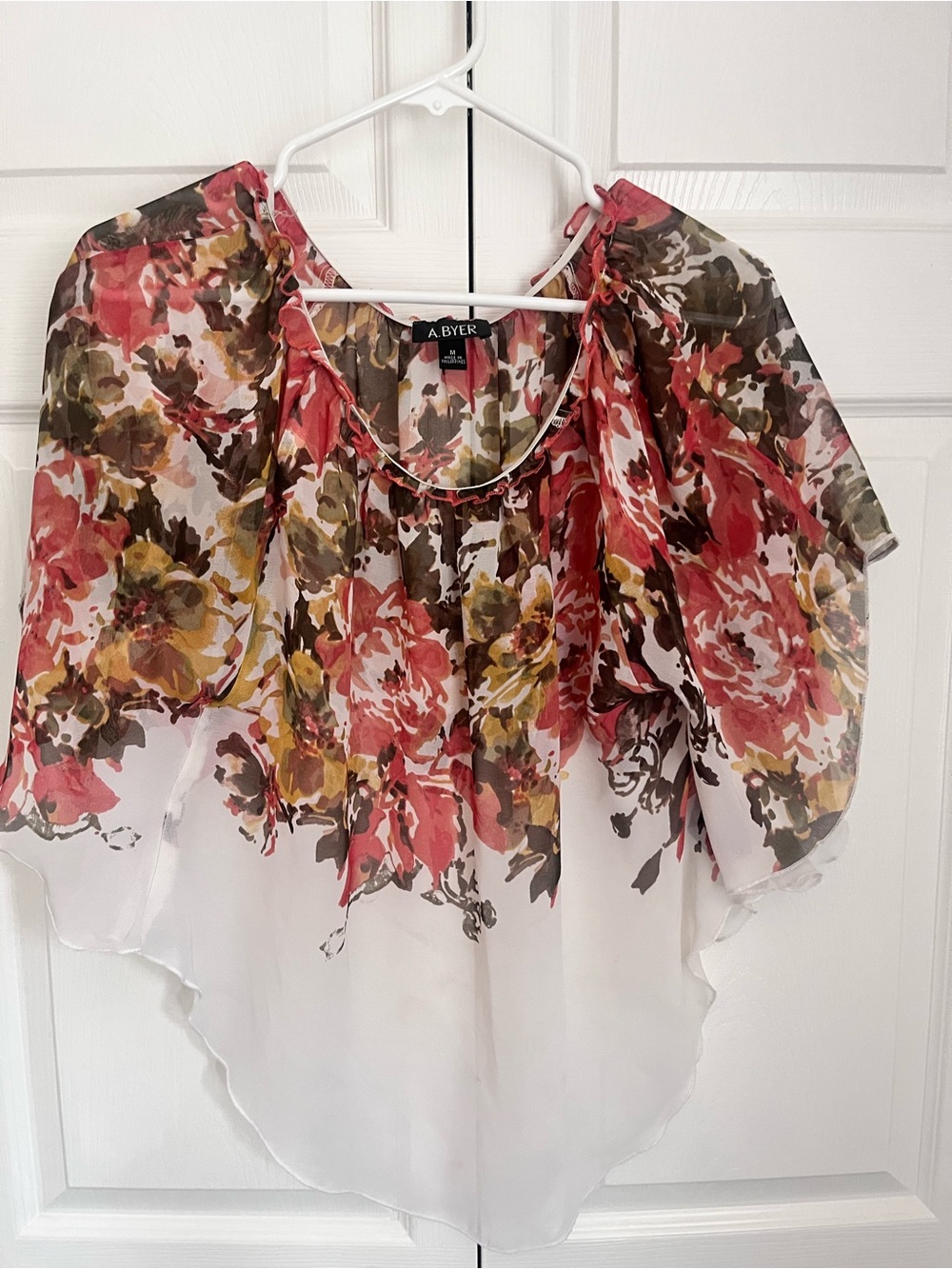 A. Byer Sheer Floral Blouse in Coral, Olive, Yellow